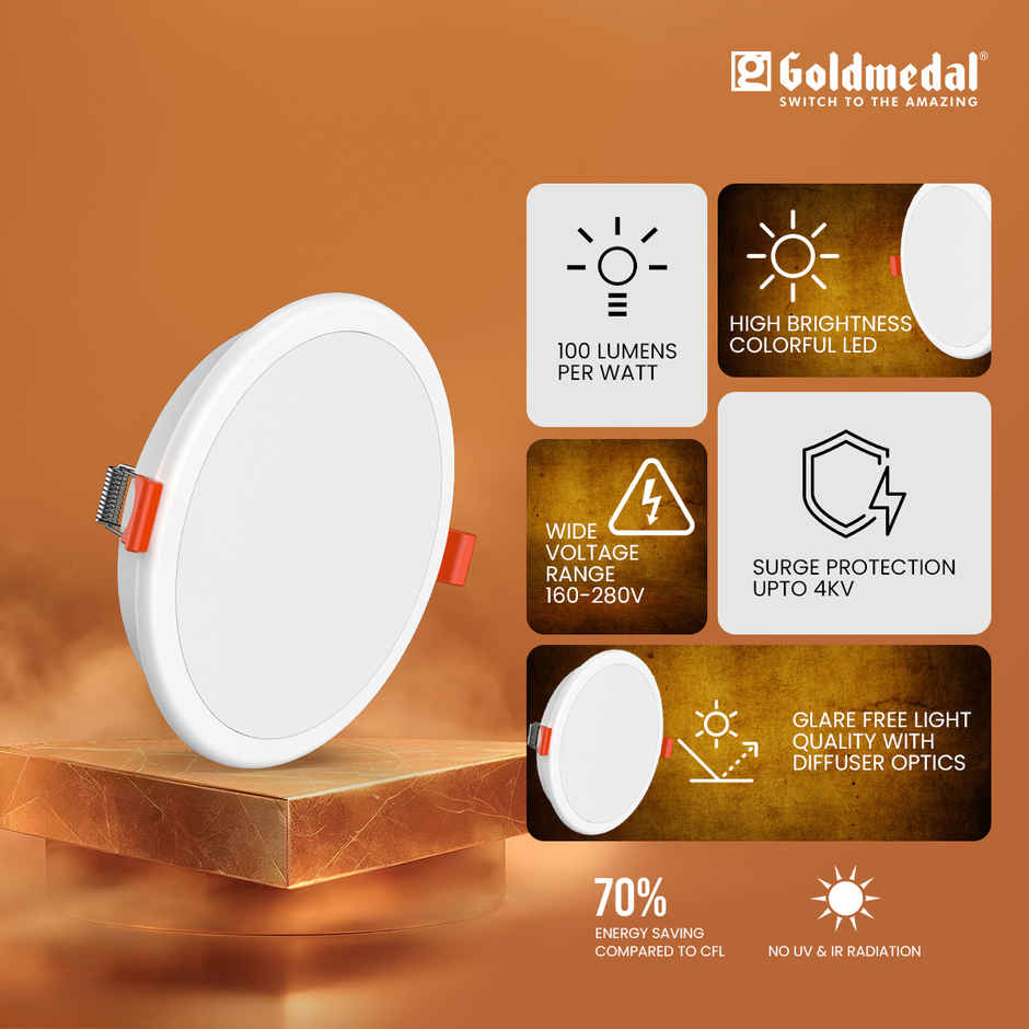 Gold Medal Glazz 10W Round Ceiling Light | Recessed LED Downlight for False Ceiling