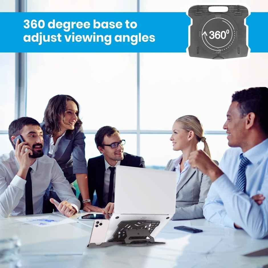 Portronics My Buddy Hexa 22 Laptop Stand with 360 Rotation Base, Mobile Stand, 7 Adjustable Heights, Air Ventilation, Portable & Foldable Design for Upto 15.6 Inches Laptops & MacBook - Black