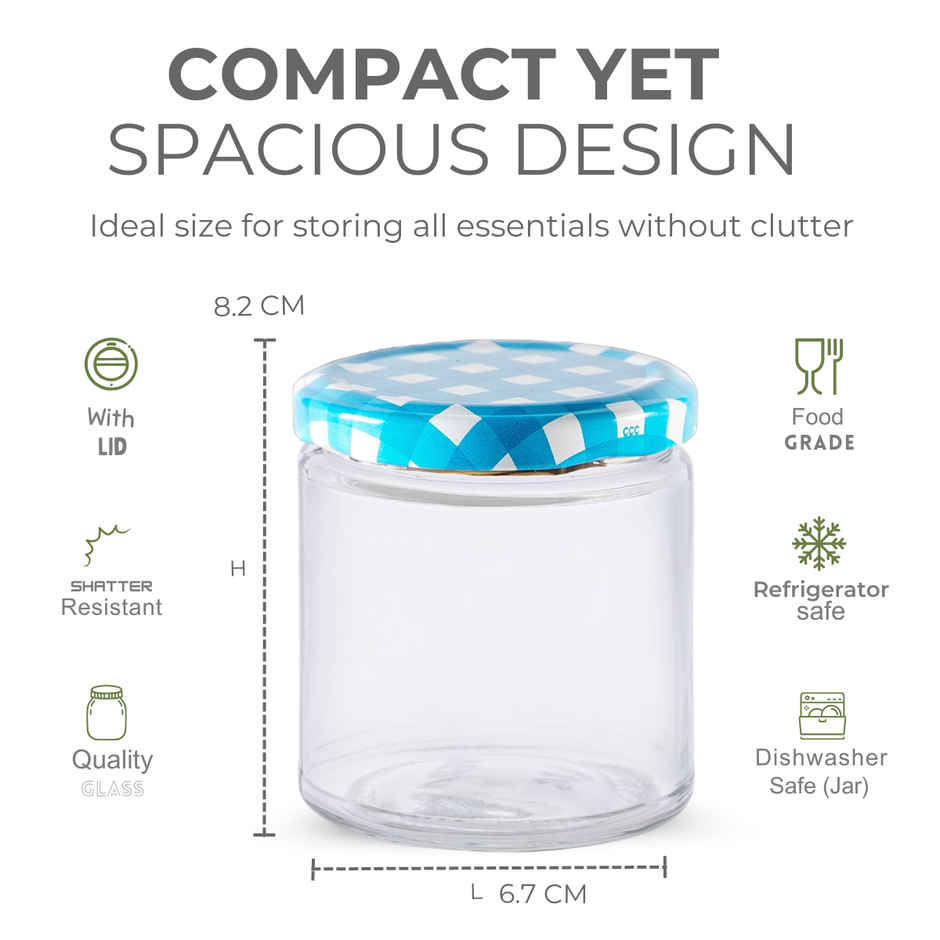 Yera Lucia Storage Jar Set - 4 pcs 200 ml Each - Blue Checkered Lids
