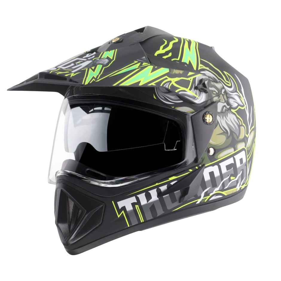 Vega Off Road D/V Thunder Lightweight Full Helmet- Dull Black Green - L
