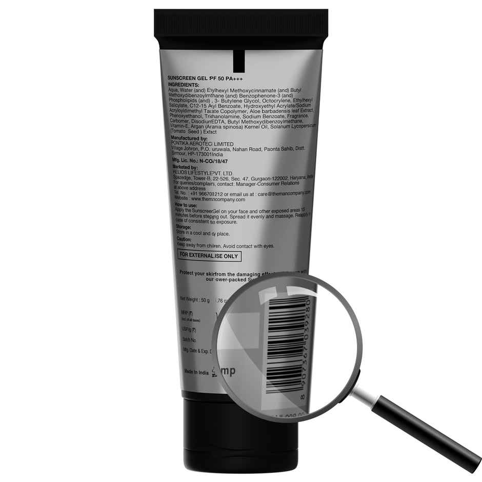 The Man Company Oil-Free Sunscreen Gel SPF50 PA+++ For Men | for Oily, Combination & Normal Skin | UV A/B Protection | No White Cast | Non-Greasy & Lightweight