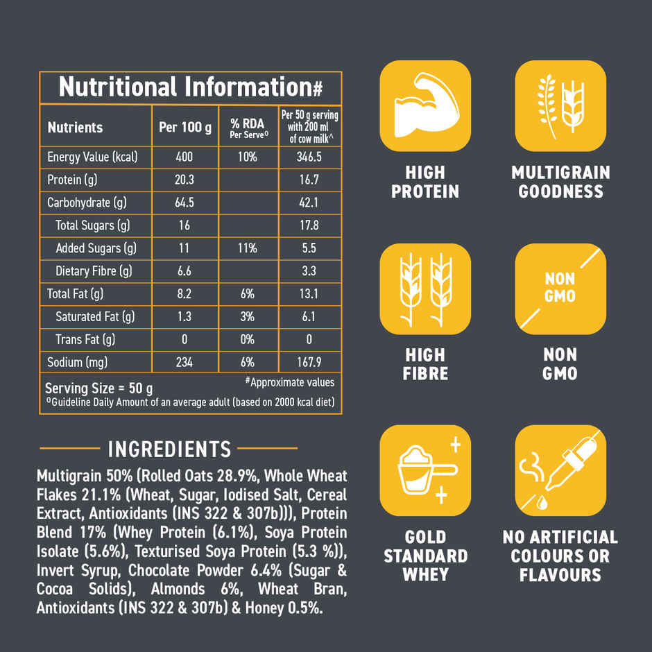 Bagrry's Whey Protein Muesli Protein Per Serve Chocolate Flavour Whole Oats & Californian Almonds