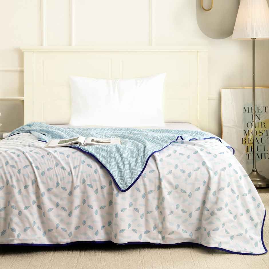 Story home Printed Double Dohar/Duvet Cover (Blue & White) (220x144x2 cms)