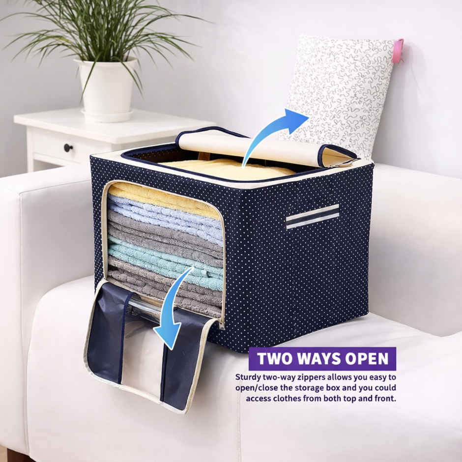 Zedak Metal Frame Fabric Foldable Cloth Organizer | Blue