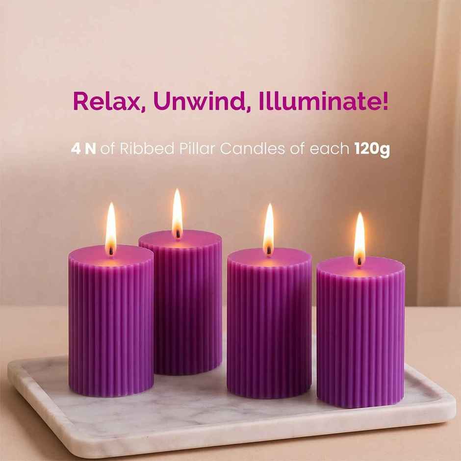 Scented Pillar Candles | Lavender | Pack of 4 | Home Decor | IRIS