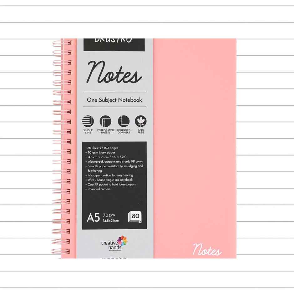 Brustro Notes A5 Size Ruled Notebook 160 Pages | 70 Gsm Ivory Paper | Blush Cover