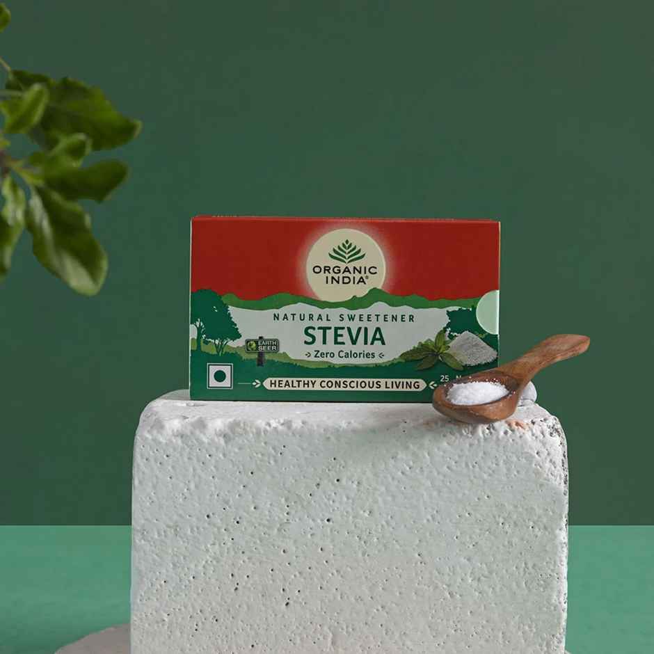 A TATA Product - Organic India Stevia Powder - 25 Sachets, Plant-Based Natural Sweetener 