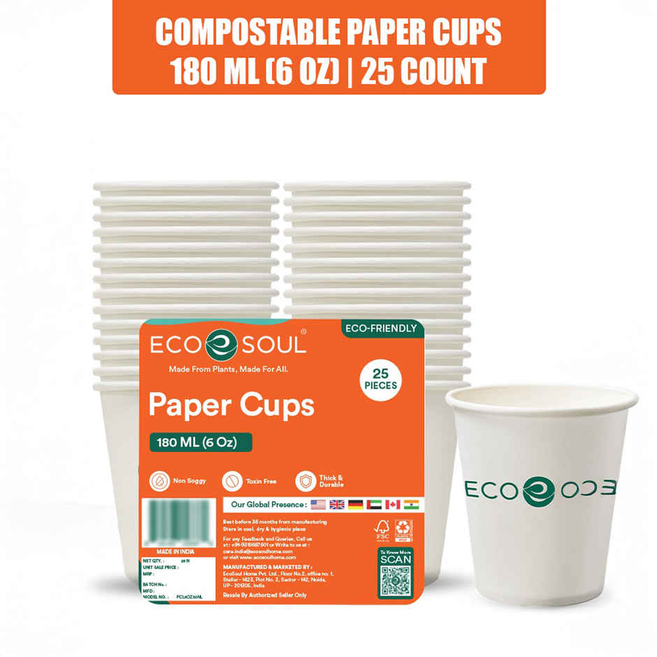 ECO SOUL 180 ml | 25 Count | Disposable Cup/Glass Combo