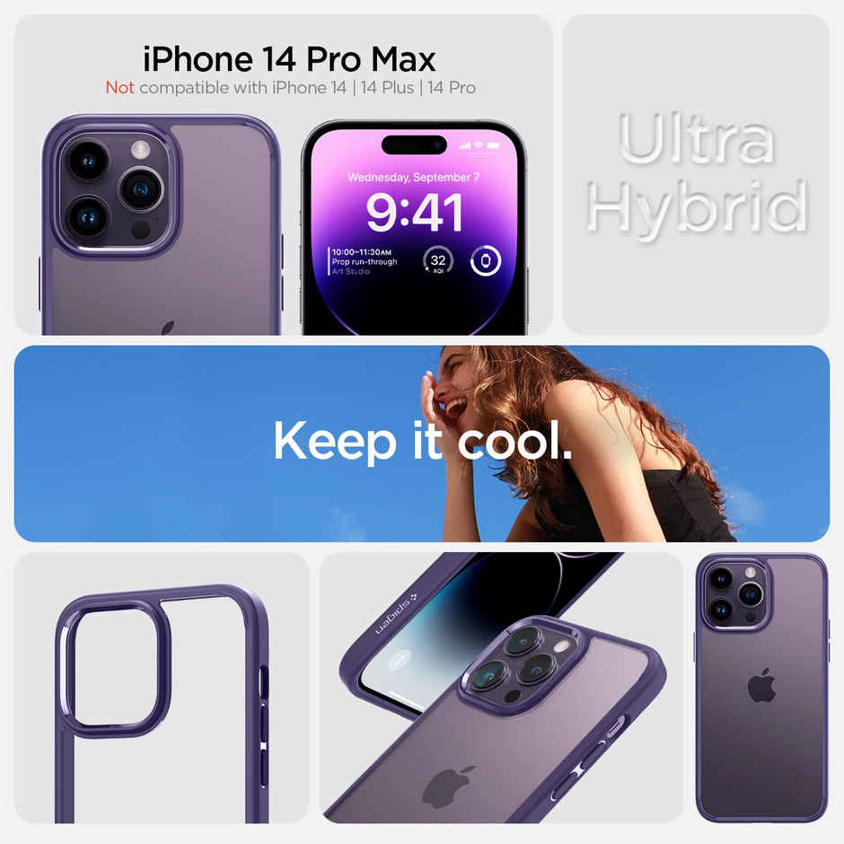 Spigen Ultra Hybrid Back Cover Case | iPhone 14 Pro Max (TPU + Poly Carbonate|Deep Purple)