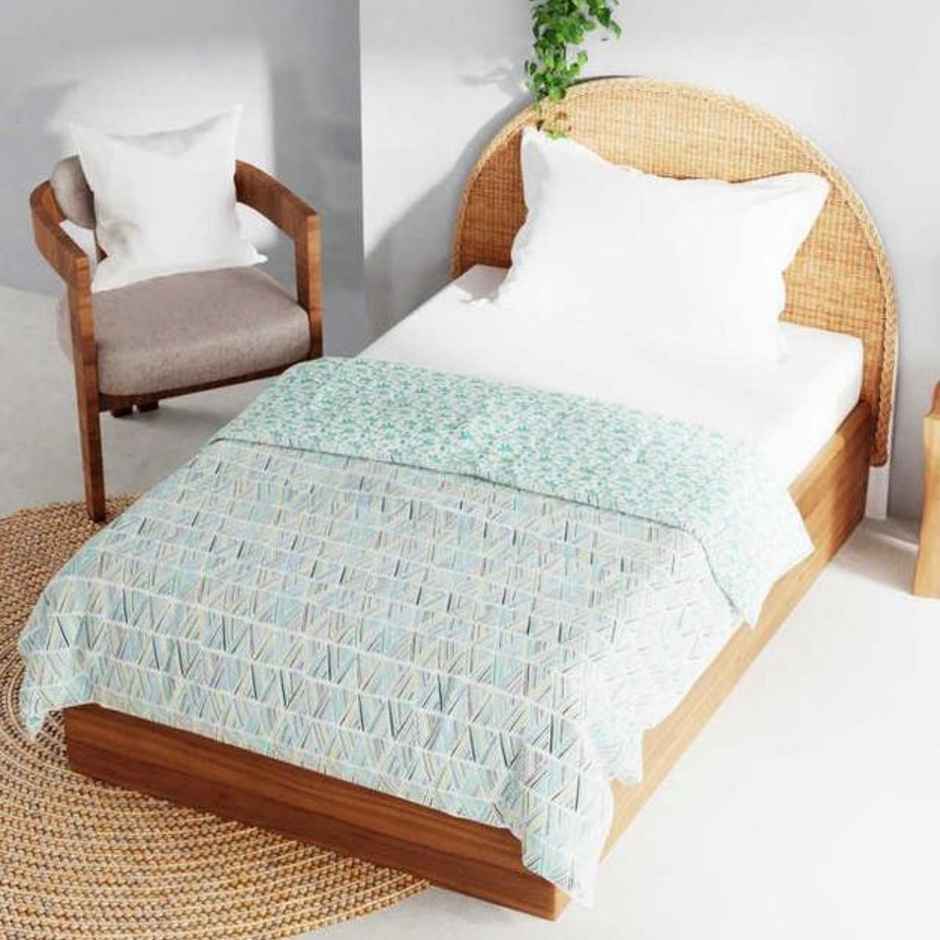 Bianca Extremely Soft 100% Muslin Cotton Dohar Pure Cotton Single Size | Mezzo Geometric-Blue/Green