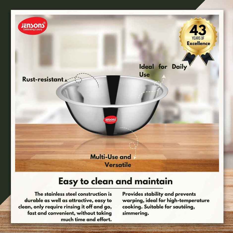 Jensons Stainless Steel Deep Mixing Bowl 18 cm | Heavy Gauge Kitchen Bowl | Cap 1.2L