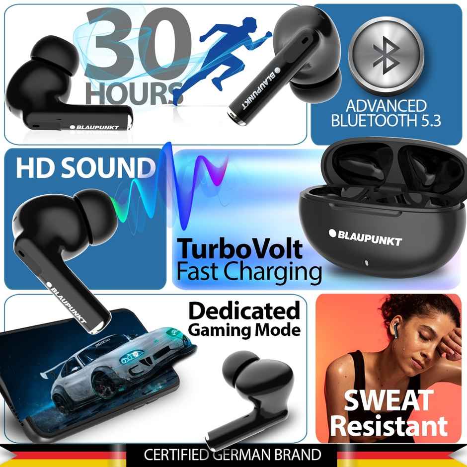 Blaupunkt Btw09 Air Bk Bluetooth Gaming (Black, True Wireless)