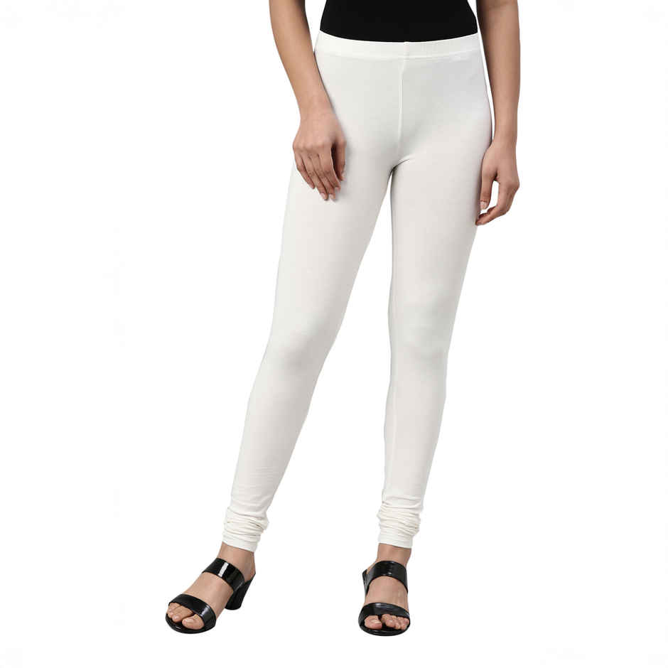 Go Colors Women's Solid Mid Rise Churidar | Cream - S