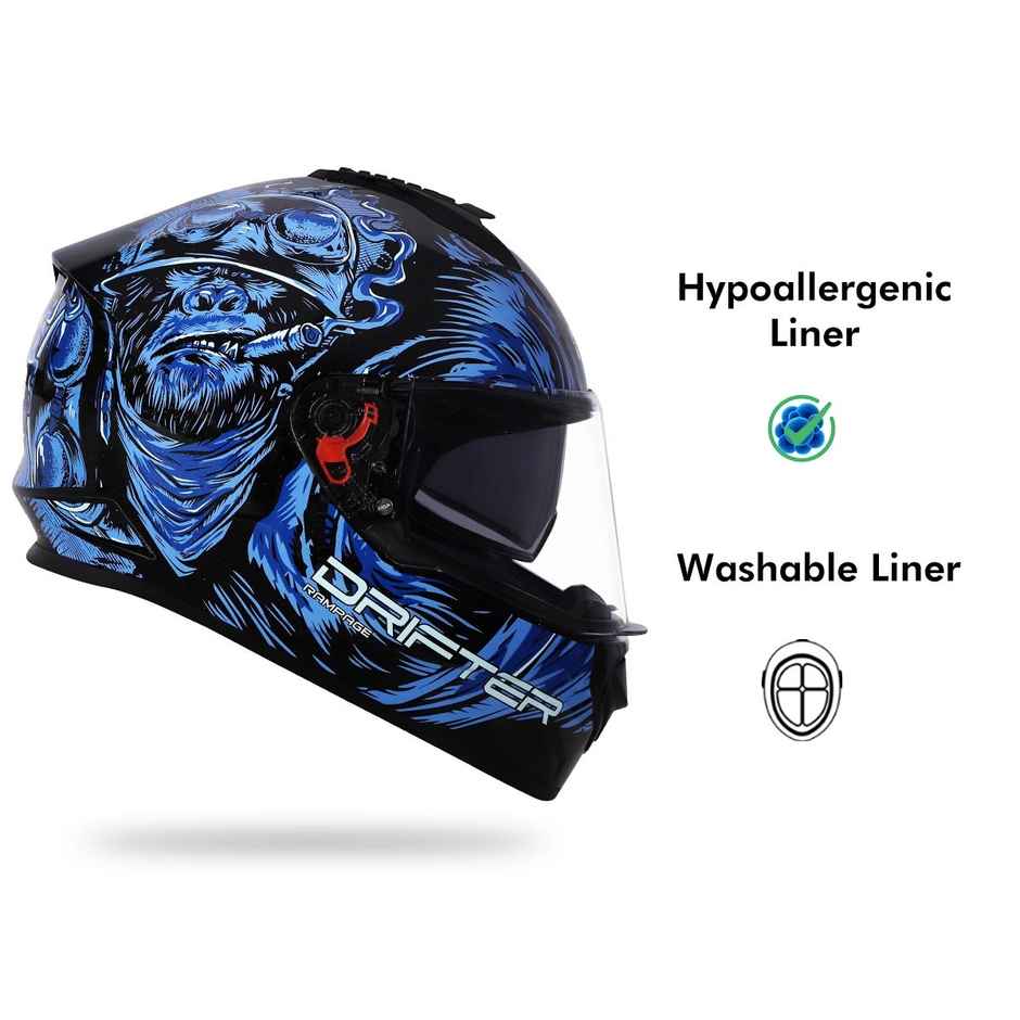 Studds Drifter D3 Rampage ISI-DOT Certified Full Face Helmet|Dual Visor & Spoiler|Black Grey N1 - L