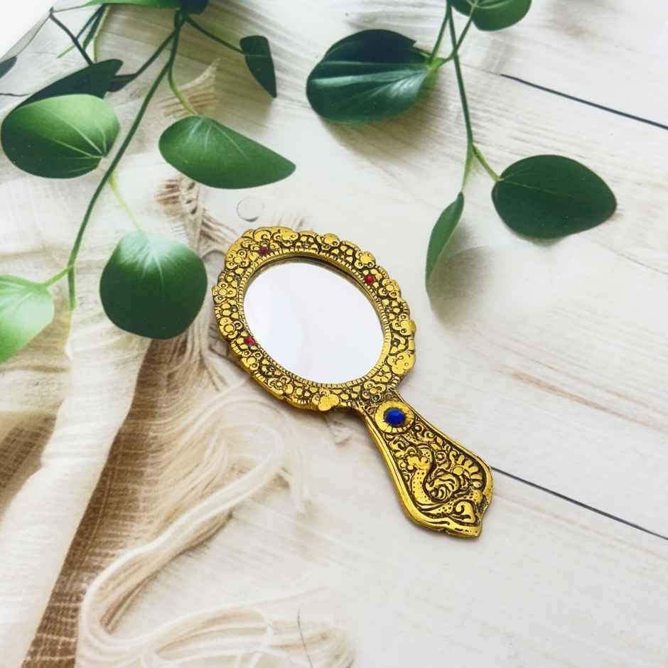 THE OPAL FACTORY Decorative Hand Mirror for Festive Needs | Gold Antique - 5 in