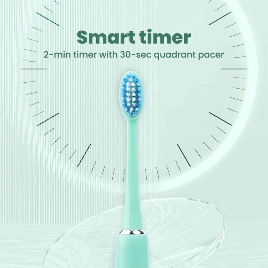 Dr.Dento Ultra Sonic Dual Mode Electric Toothbrush | 3 Brush Heads| 1 Yr Warranty - Jade Green