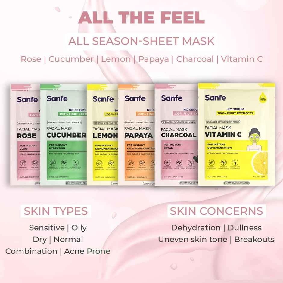 Sanfe Instant Detan Charcoal Face Mask | 100% fruit extracts, Korean Mask