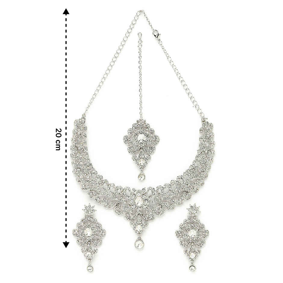 Sukkhi Awsome Rhodium Plated Silver Stone Studded Choker Necklace Set