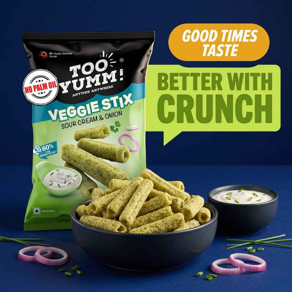 Too Yumm Sour Cream & Onion Veggie Stix, 60% Less Saturated Fats, No Palm Oil Healthy Snacks