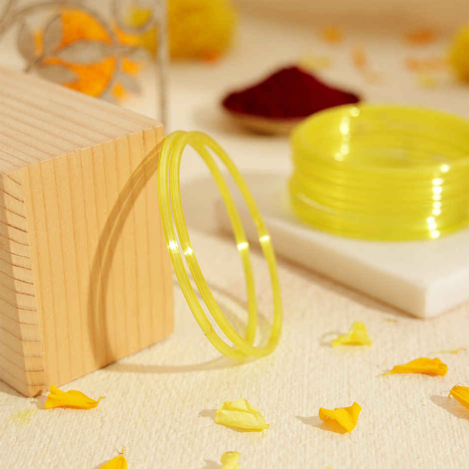 Traditional Glass Bangles | Traditional Festival Jewellery | Yellow | Pack Of 12 | Size 2.6 | Oye Happy