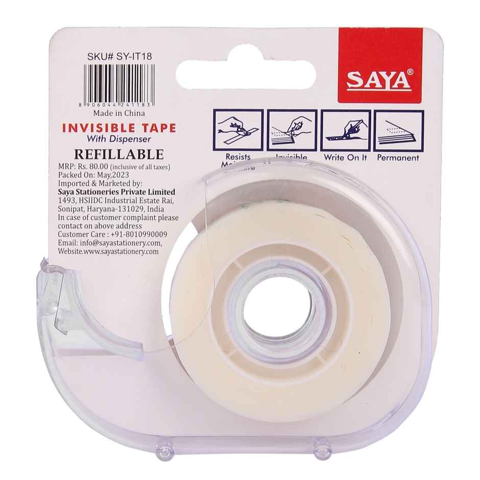 Saya Invisible Tape with Easy-Cut Dispenser | Matte Finish for Office, School & Home