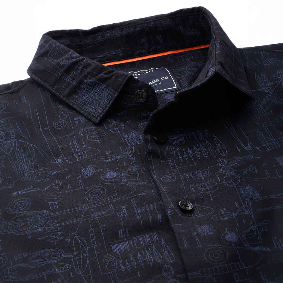 The Indian Garage Co Men's Slim Fit Abstract Print Casual Shirt | Black - M
