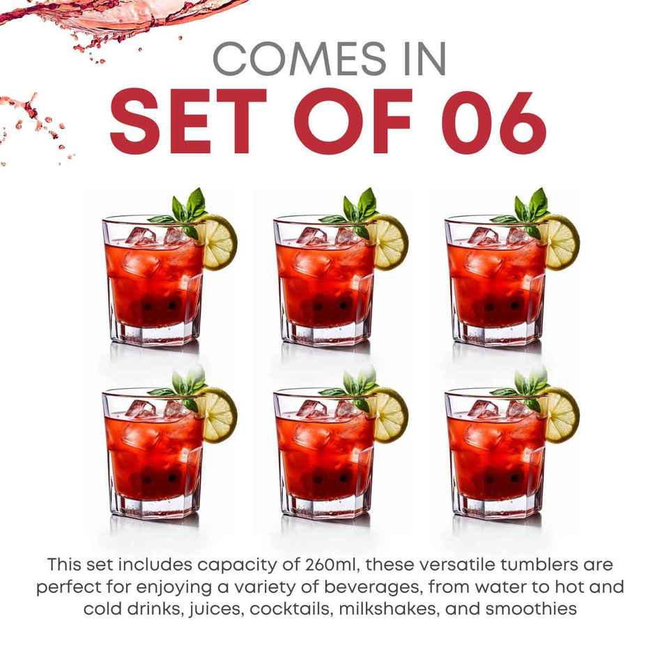 Yera Stylo 260 ml Whisky Tumbler Set 6 pcs