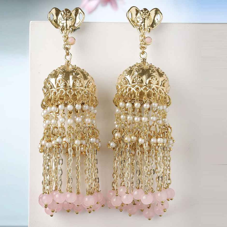 Karatcart Women's Jhumki Earrings Pink and Gold One Size | 33017776