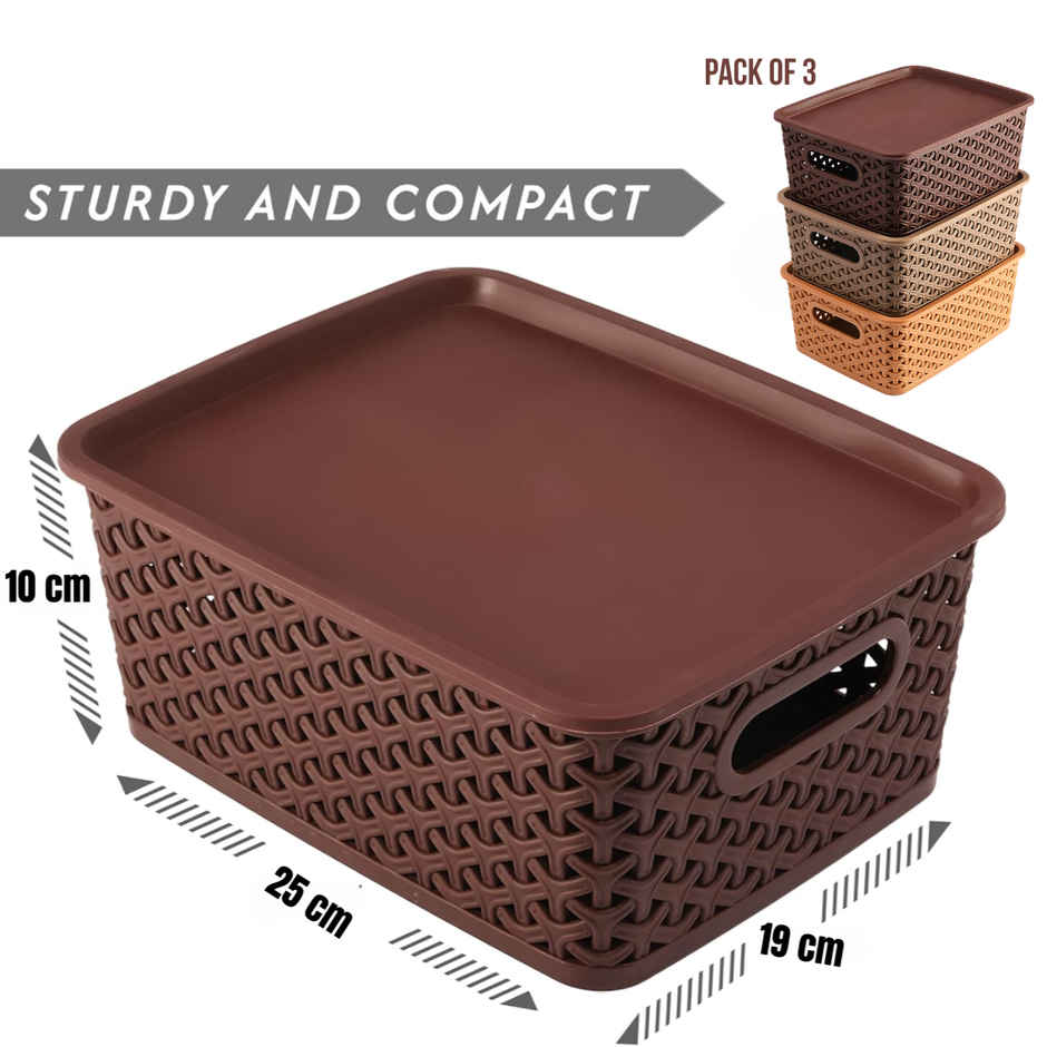 Zedak Multipurpose Solitaire Storage Basket with Lid | Assorted - 1 pack (3 pcs)