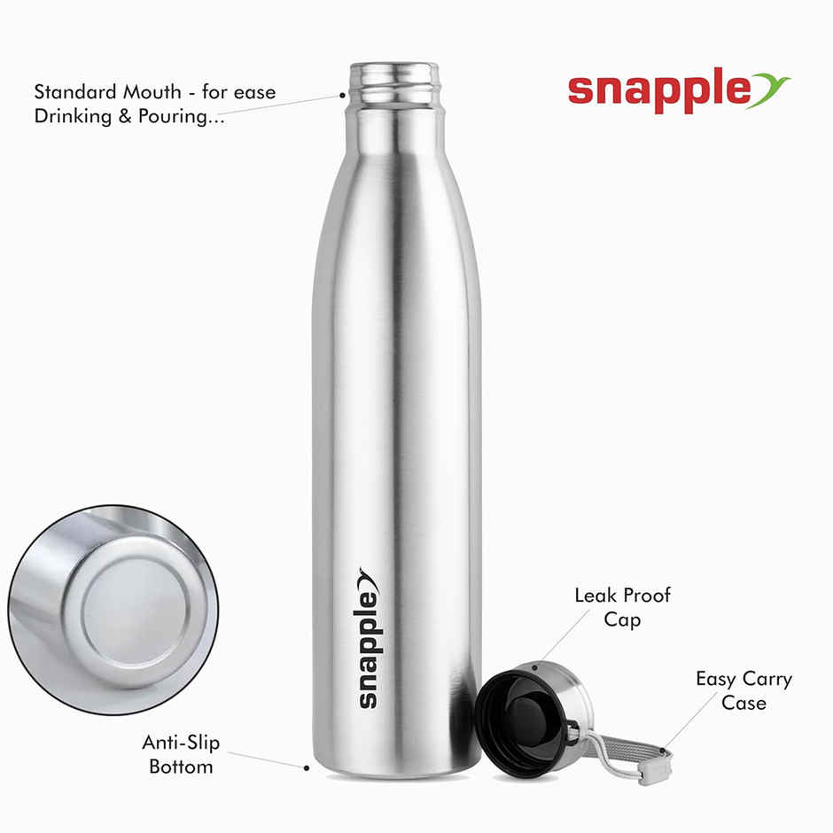 Snapple Stainless Steel Tag Water Bottle Single Wall Fridge Bottle | Silver | 1 L