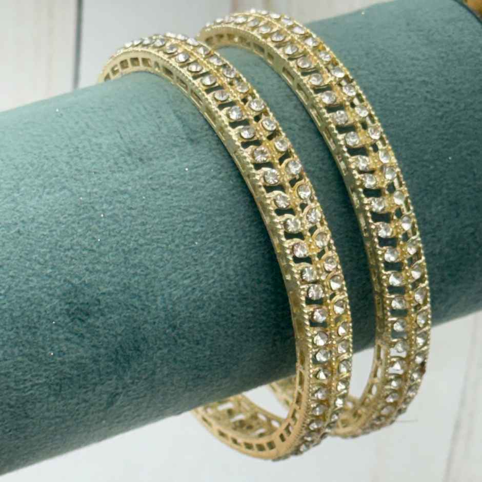 The Opal Factory Metal Bangles Elegant Diamante Leaf Design | Gold - Size 2.6