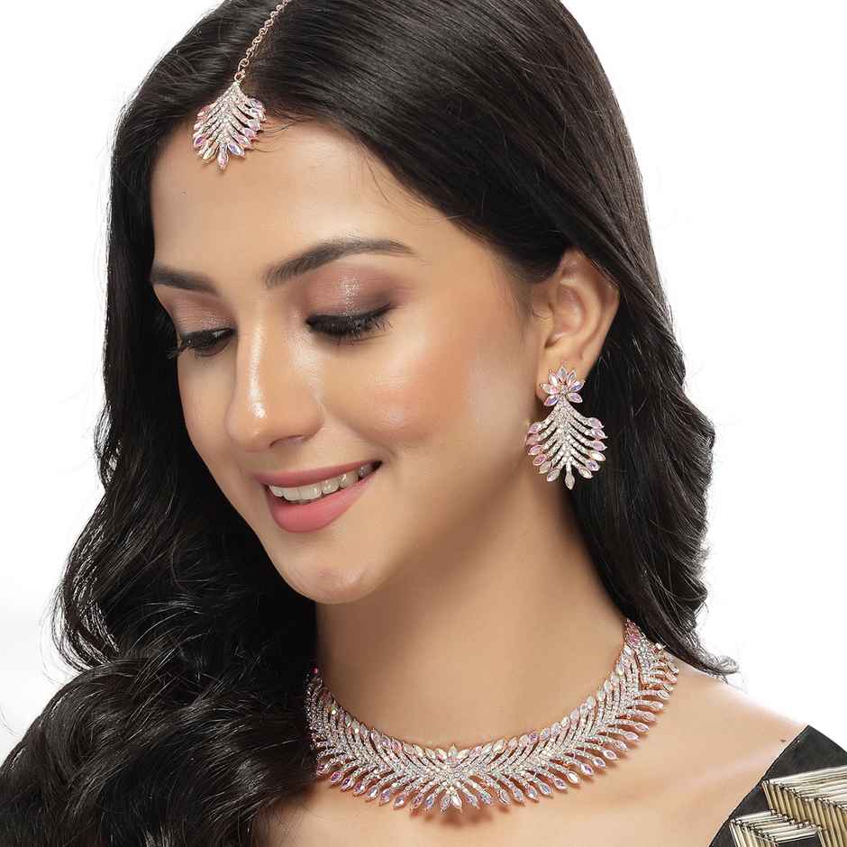 Sukkhi Graceful Rose Gold Plated Rose Gold Stone Studded Choker Necklace Set