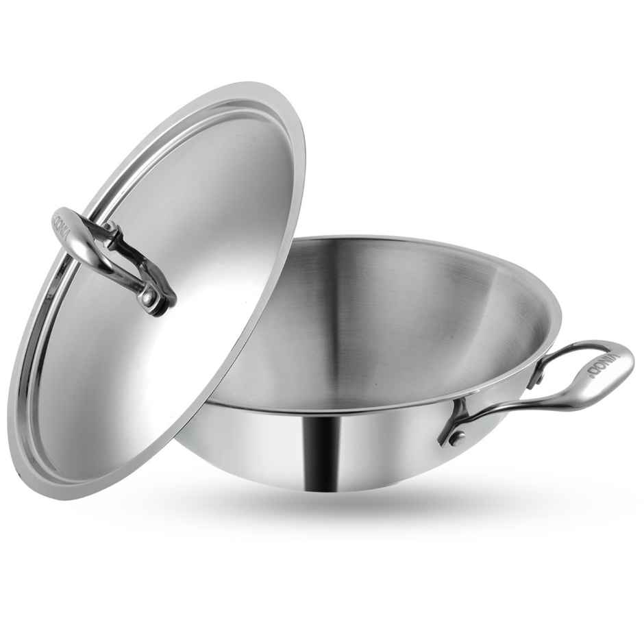 Vinod Platinum Triply Stainless Steel Kadai With Lid - 26 Cm ,3.2 L (Induction Friendly)