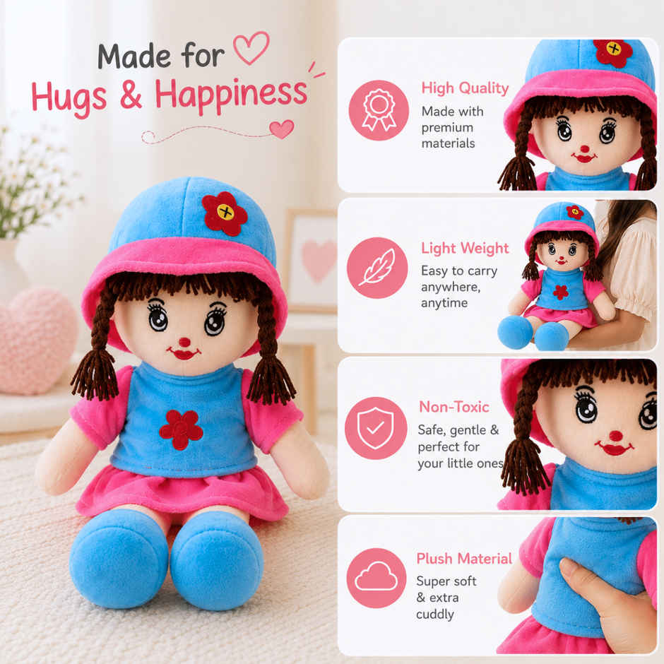 ToyTales Addie Girl Soft Doll Plush Toy for Girls | Cuddly Stuffed Toys | Birthday Gift for Kids | Orange | 35cm