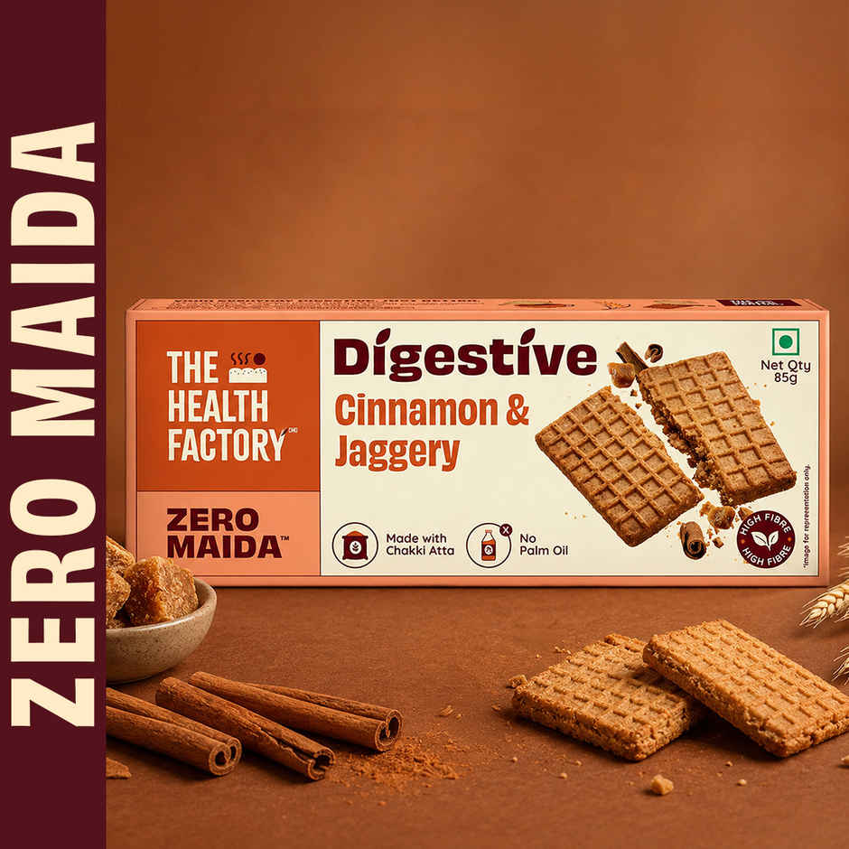 The Health Factory Super Fibre Digestive Cookie Biscuits - Cinnamon & Jaggery | Zero Maida