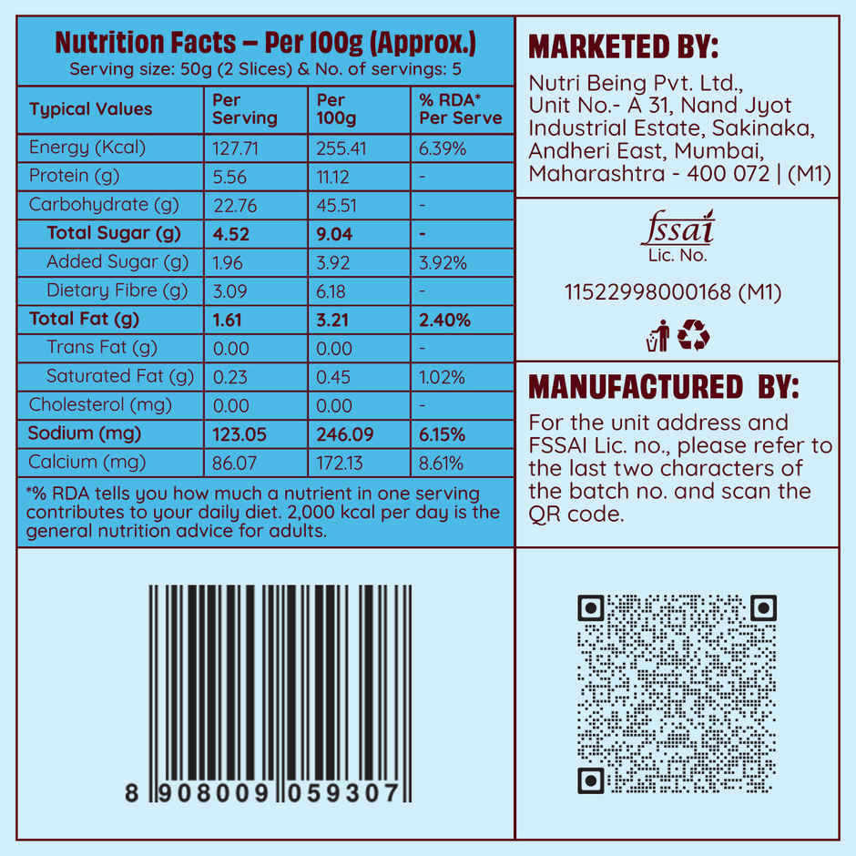 The Health Factory Milk Bread | Zero Maida | Source of Calcium & Fibre | Whole Wheat Bread