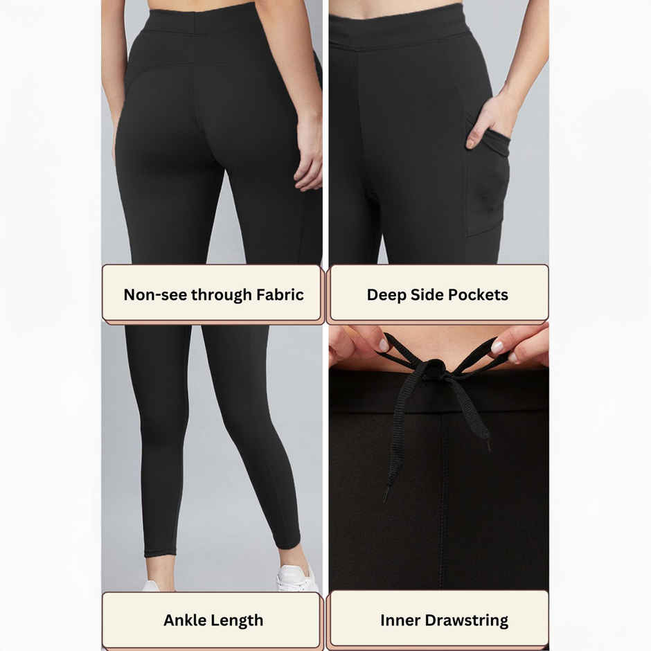 Blinkin Women's Gym Pants & Tights - Black | Workout | With Side Pockets | L