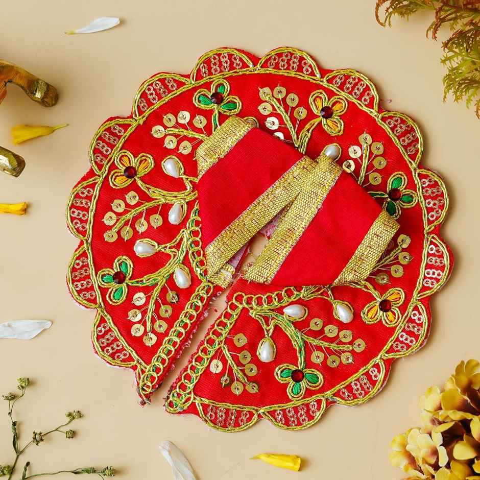 Ecraft Floral Kundan Decorative Ladoo Gopal Dress for Idol | Krishna Costume | Size 4
