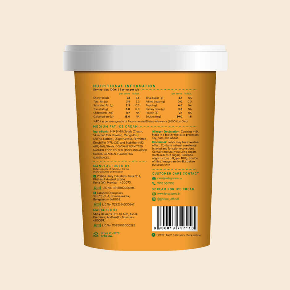 Go Zero Mad Over Mango Guilt Free Ice Cream Tub