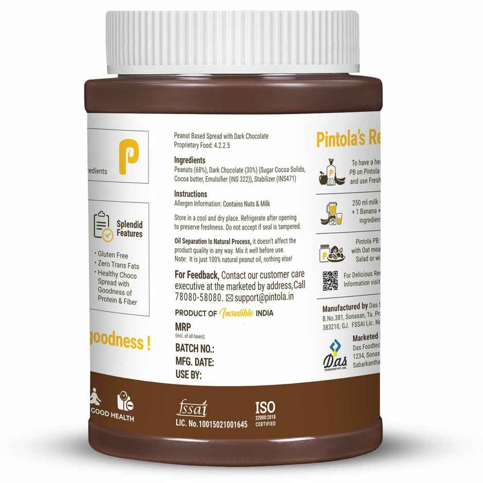 Pintola Peanut Butter Chocolate Flavour Creamy - 18.6G Protein & 5.2G Dietary Fiber