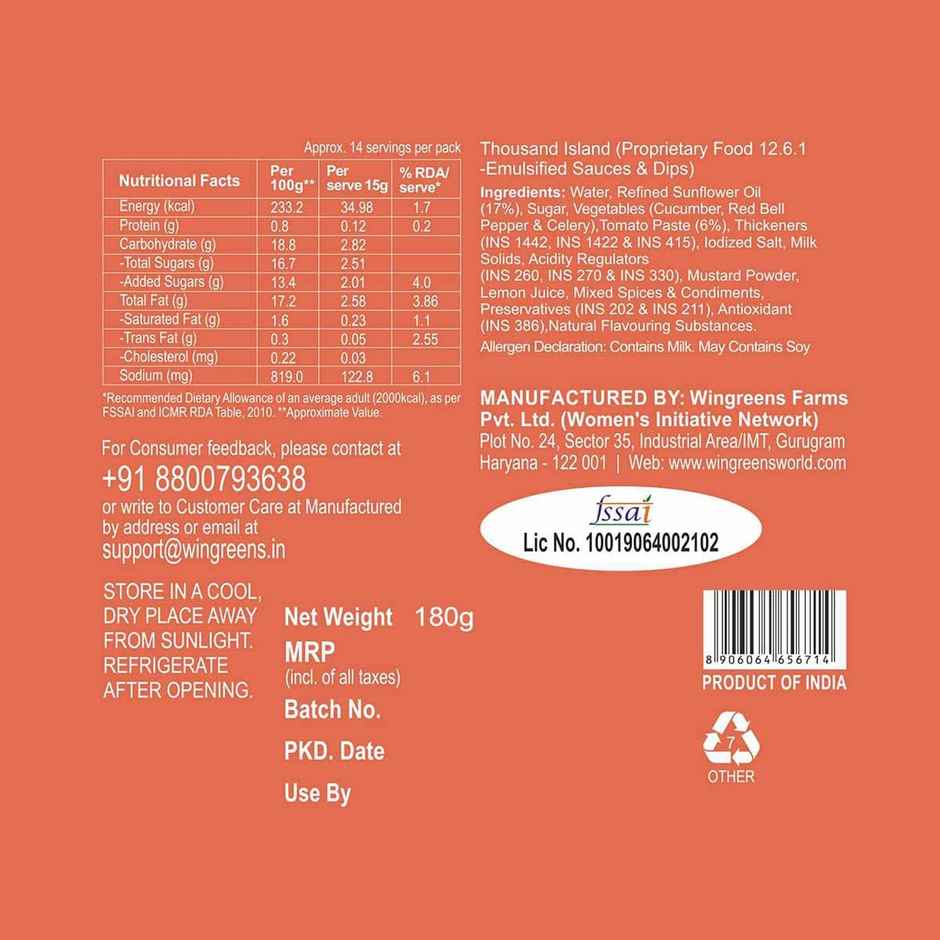 Wingreens Farms Chipotle Mayo Sauce & Spread(180gms) & Thousand Island Sauce & Spread(180gms) Combo