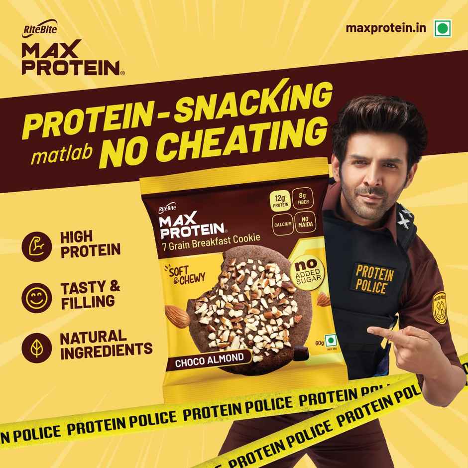 Ritebite Max Protein Cookie Choco Chips, No Maida Multigrain Premium Biscuit Cookies (55g) & Ritebite Max Protein Cookie Choco Almond, Sugar Free Premium Biscuit Cookies (60g) Combo