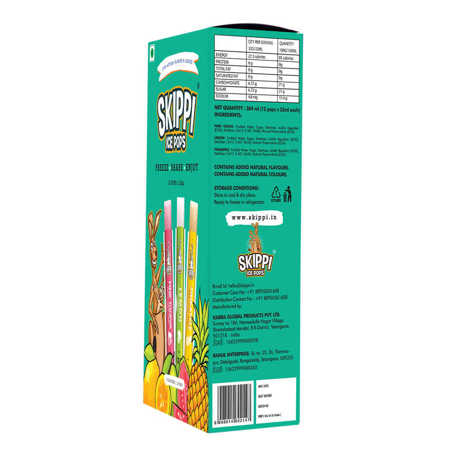 Skippi Icepops Natural Ice Popsicles | Pink Guava, Pineapple, Lemon