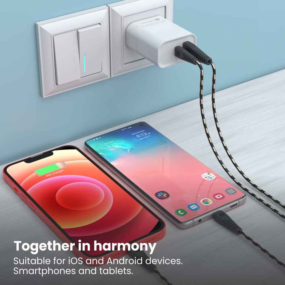 Portronics Adapto 45 22.5W Max Output USB & Type-C Dual Output Super Fast Charger,Wall Adapter Power Delivery 3.0& USB A Fast Charge Adaptor for iPhone,Android & Other Type C Enabled Devices - White