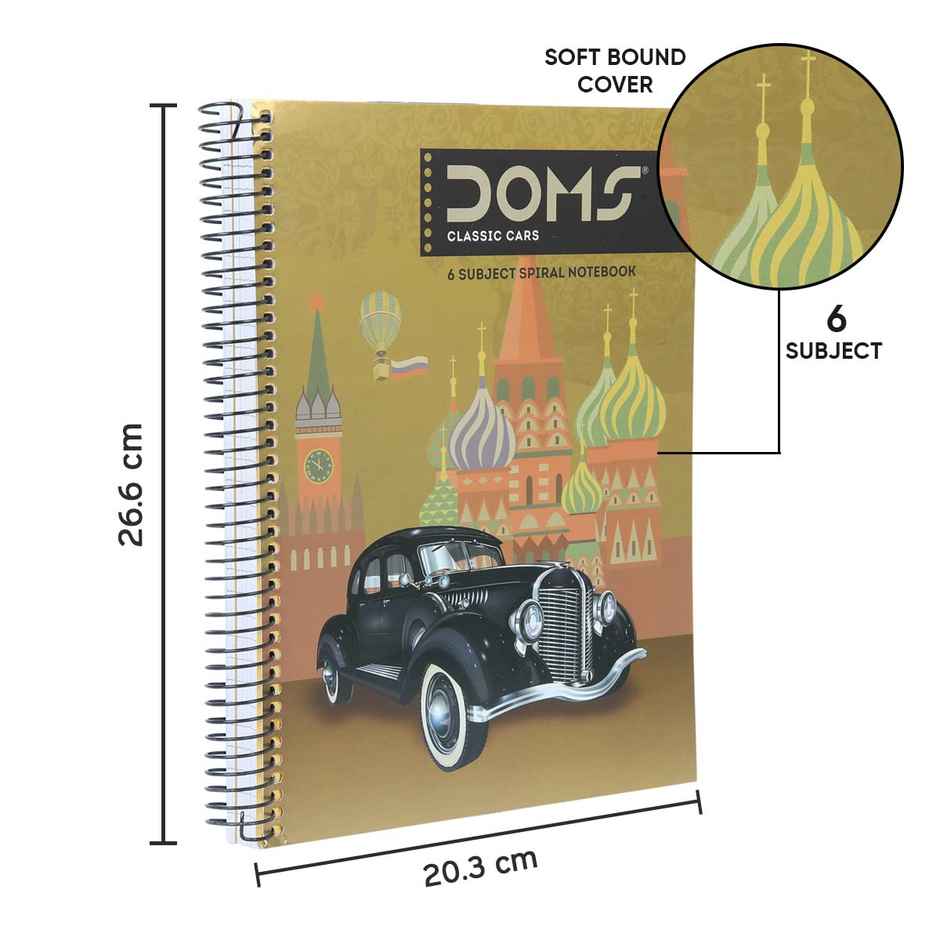 Doms 6 Subject Spiral Note Books 70 Gsm Paper-300 Pages