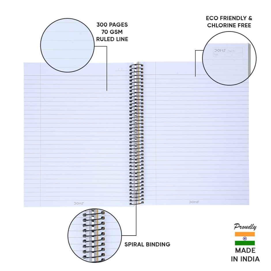 Doms 6 Subject Spiral Note Books 70 Gsm Paper Ruled (300 Pages, 21 x 30 cm, Assorted Designs)