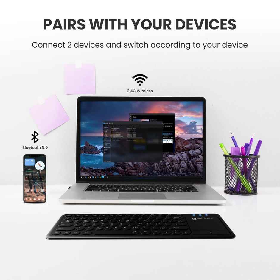 Portronics Bubble Pro Wireless Keyboard - 2.4 Ghz Dual Connectivity