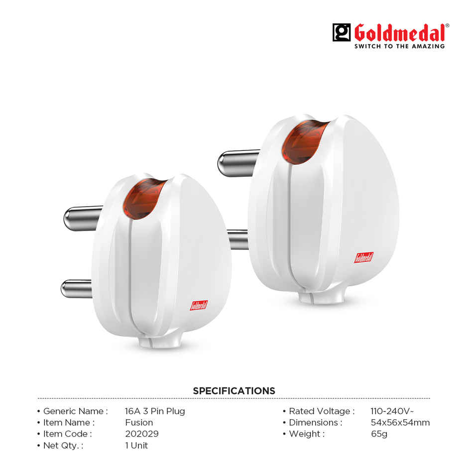 Goldmedal Fusion 16A 3 Pin Plug Top - 240 V