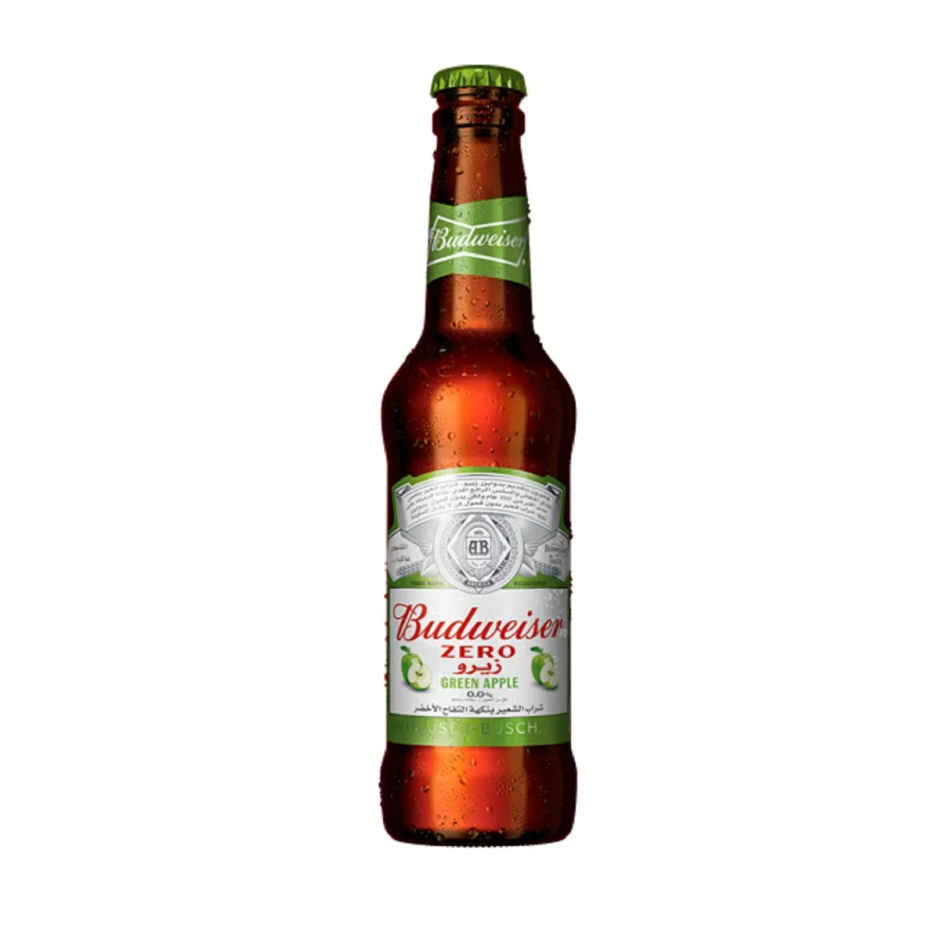 Budweiser 0.0 Non Alcoholic Green Apple Beer Bottle