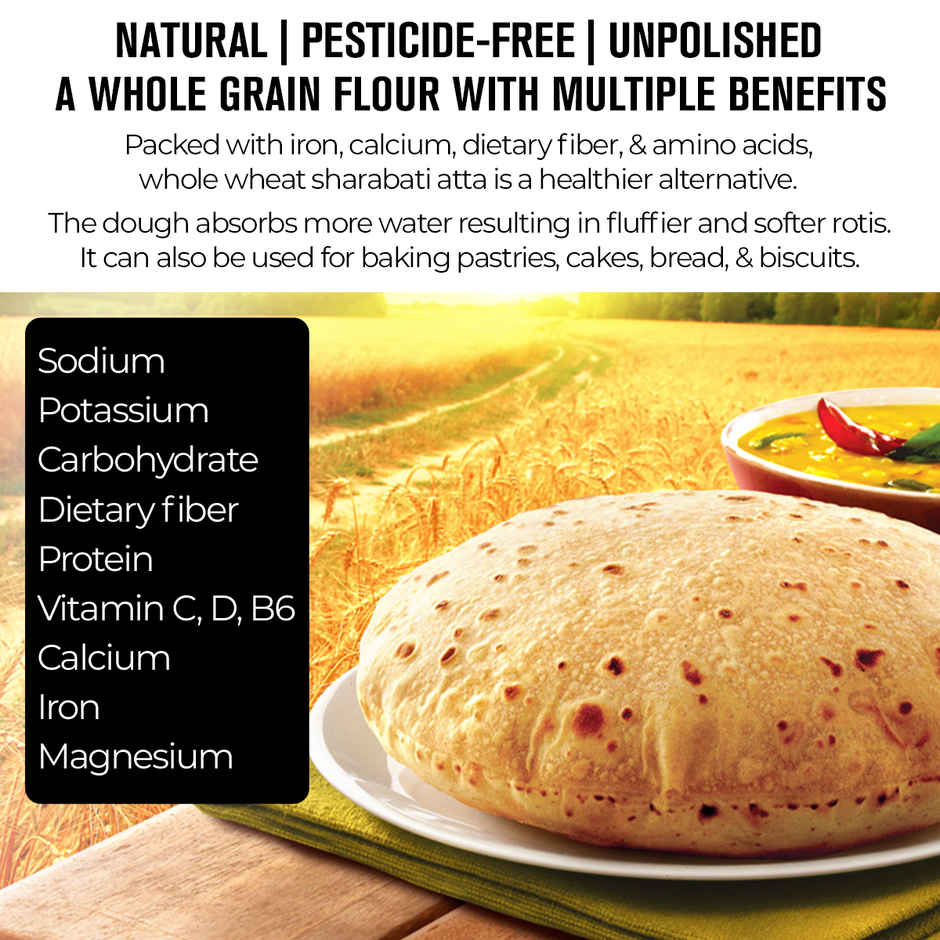 Safe Harvest Pesticide-Free Whole Wheat Atta | Sharbati Wheat | High Fibre